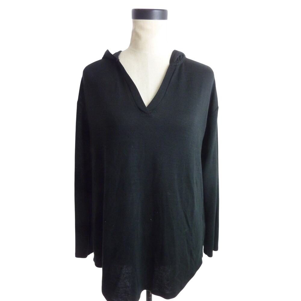 Banana Republic Womens Medium Black V Neck Long Sleeve Hoodie Top Shirt